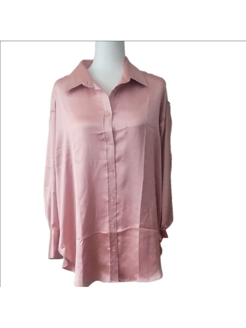 H&M Pink Oversized Notched Collar Button Down Shirt